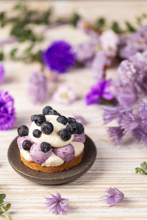 Blueberry Graham Cheesecake topped with fresh berries on white drift wood vintage table over a dry flowers and twigs background. stock image Blueberry Graham Cheesecake topped with fresh berries on white drift wood vintage table over a dry flowers and twigs background. stock image