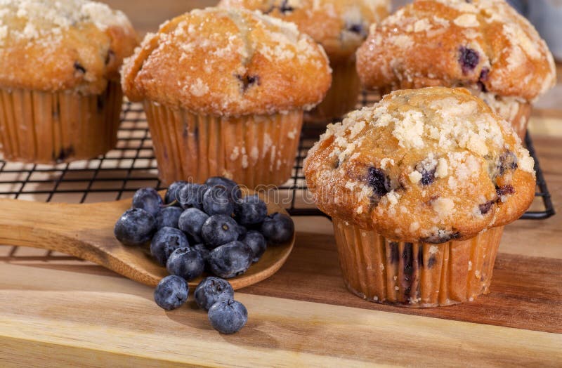 Blueberry Muffin With Berries on a Wooden Spoon