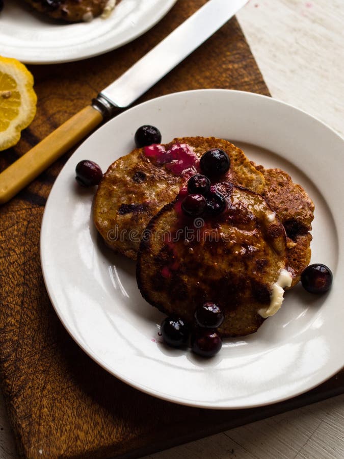 Blueberry Pancakes Gluten Free in Natural Light Stock Image Image of