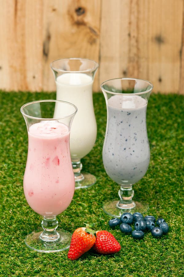 Blueberry, Strawberry and Banana Milk Shake Stock Photo Image of