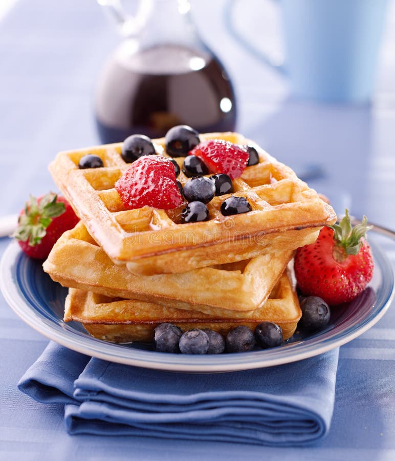 Blueberry waffles with strawberries