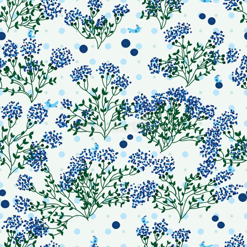 Blueberry wild leaf dot seamless pattern