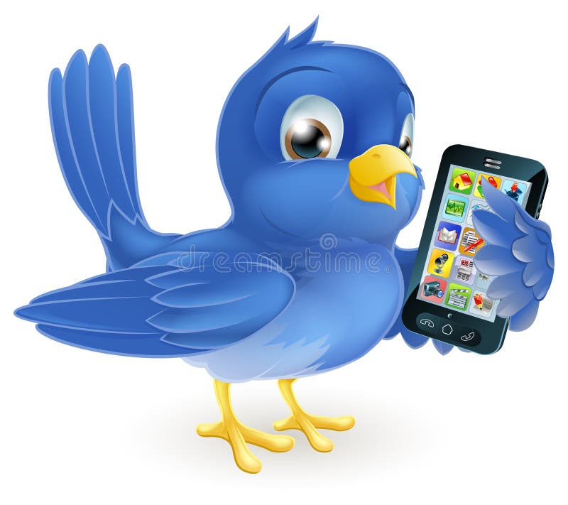 Bluebird com telefone móvel ilustração royalty free Bluebird com telefone móvel ilustração royalty free