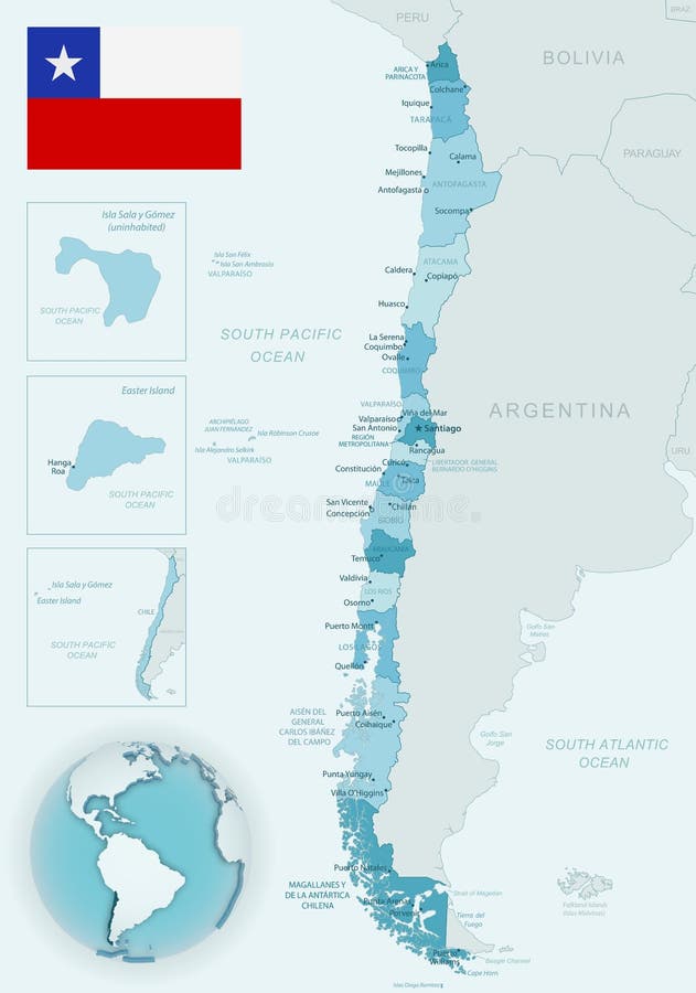 Mapa Detalhado Azul Esverdeado Das Divisões Administrativas