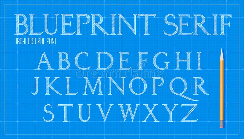 Blueprint architecture font. stock illustration