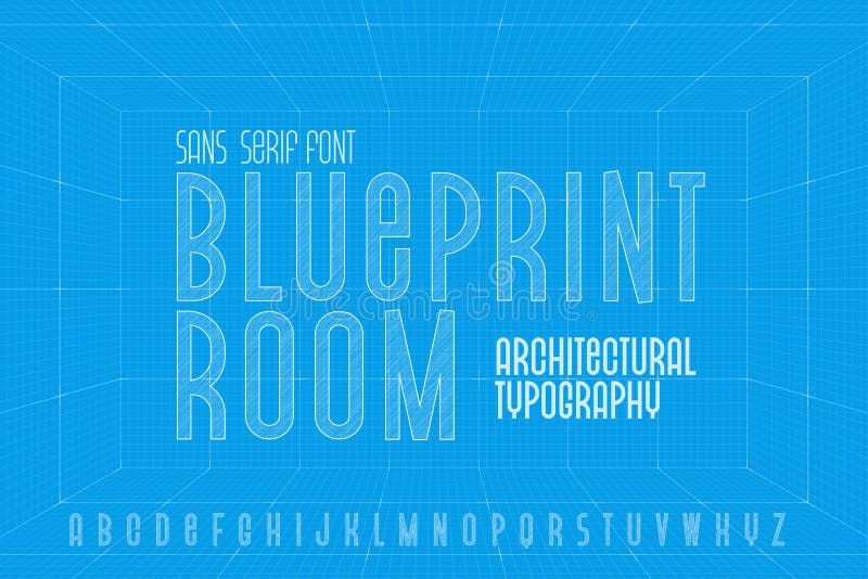 Blueprint architecture font. stock illustration