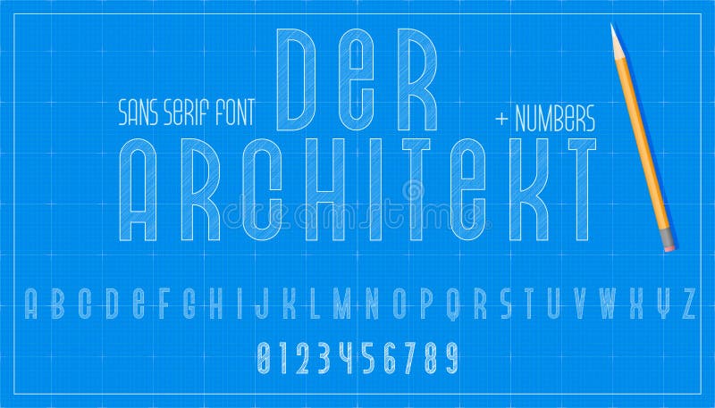 Blueprint architecture font. royalty free illustration