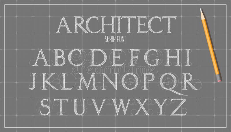 Blueprint architecture font. stock illustration