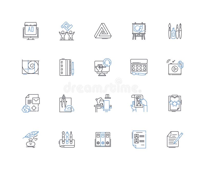 Blueprint blueprinting line icons collection. Design, Drafting, Engineering, Architecture, Construction, Schematics royalty free illustration