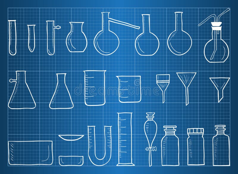 Blueprint of chemical laboratory equipment vector illustration