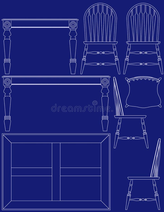 Blueprint Dining Room Furniture Stock Vector Illustration of