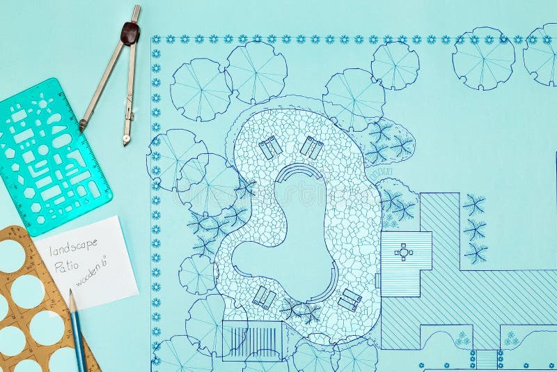Blueprint Landscape Architect Design Backyard Plan Stock Photo Image