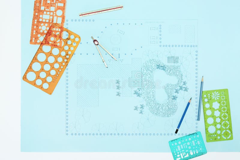 Blueprint Landscape Architect Design Backyard Plan Stock Image Image