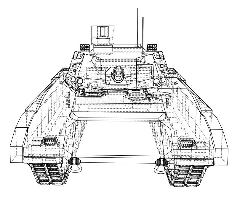 Blueprint of realistic tank vector illustration
