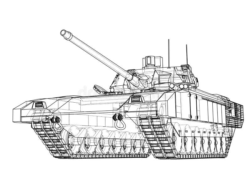 Blueprint of realistic tank vector illustration