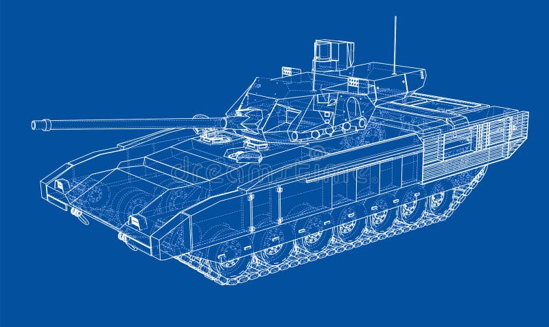 Blueprint of realistic tank stock illustration