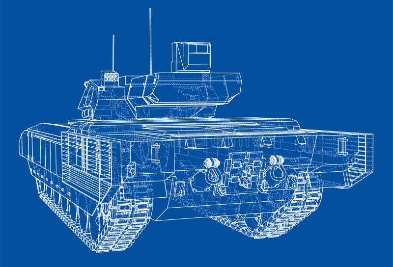 Blueprint of realistic tank stock illustration