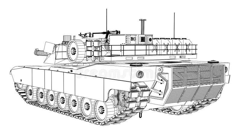 Blueprint of realistic tank stock illustration