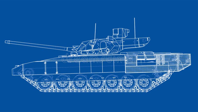 Blueprint of realistic tank stock illustration