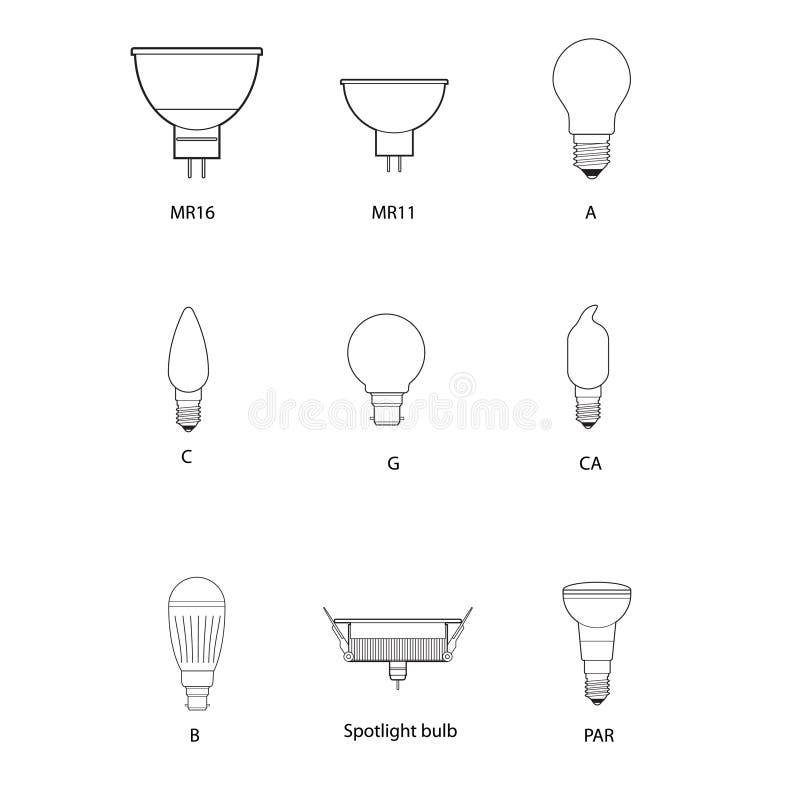 Blueprint, technical draw of different bulb on white background. Blueprint, technical draw of different bulb on white background