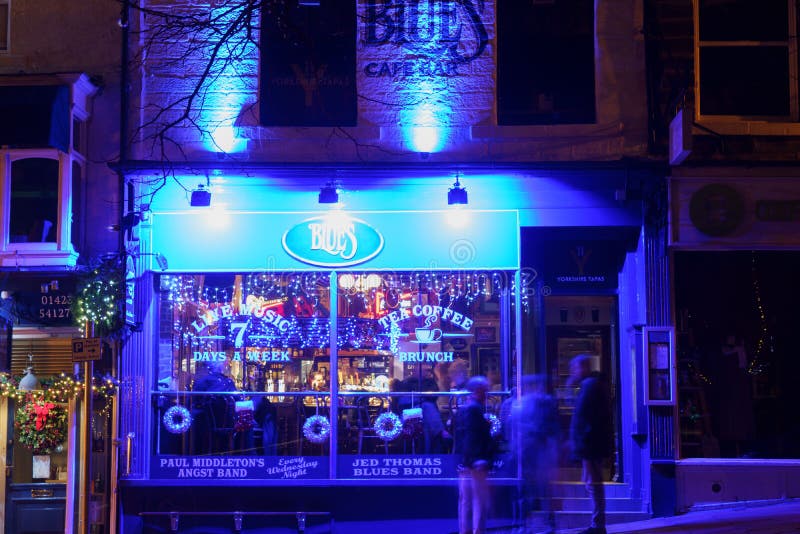 Blues Cafe Bar e Yorkshire Tapas di notte immagine stock Blues Cafe Bar e Yorkshire Tapas di notte immagine stock