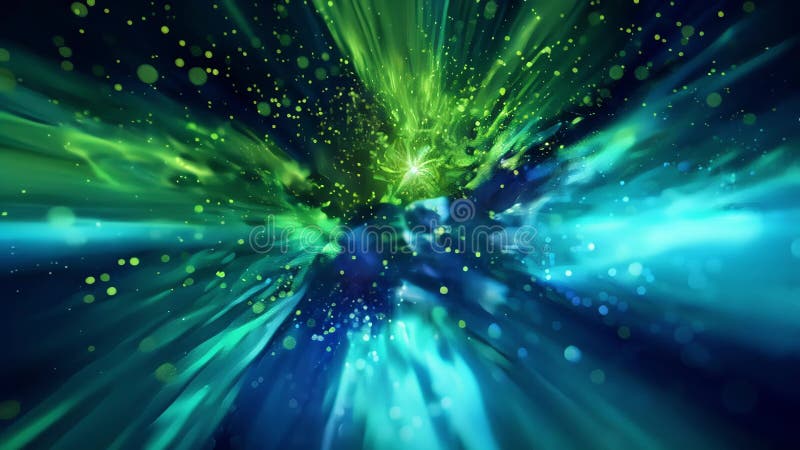 Blues électriques et vert néon entrent en collision dans une explosion d'explosions abstraites créant un affichage futuriste et dy