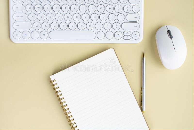 Bluetooth keyboard and office environment on beige background stock illustration