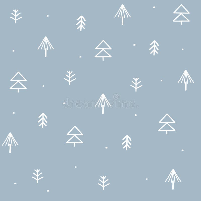 Christmas tree vector seamless repeat pattern. White trees on blue background. royalty free illustration.
