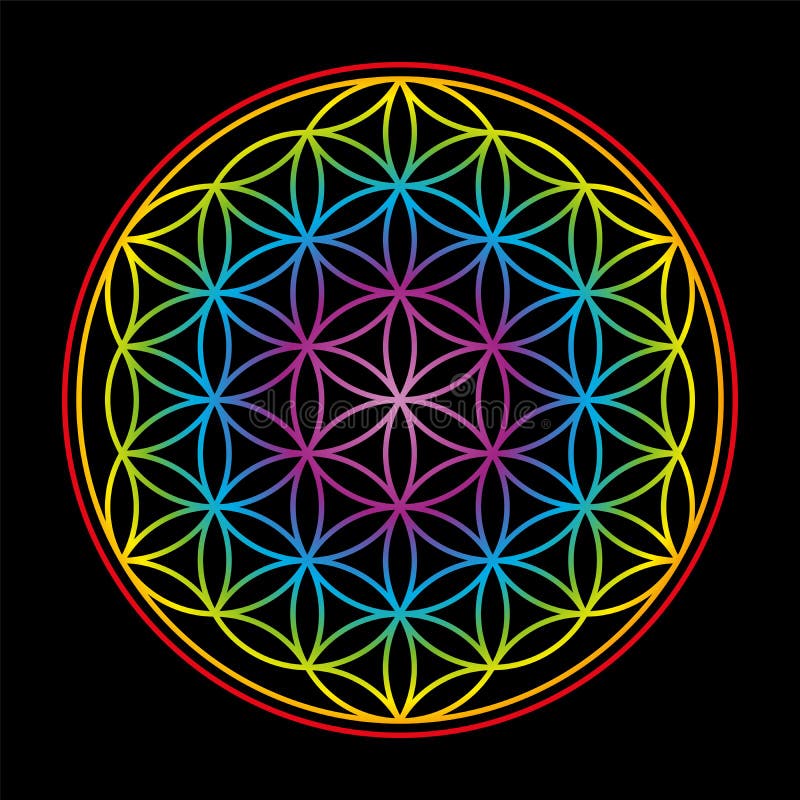 Blume Des Lebens Bunt Auf Schwarzem Hintergrund Vektor Abbildung