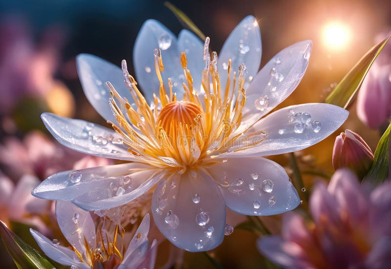 Blume Makro geschlossen eine fantastische unreale und schöne Blume mit Taubentropfen vektor abbildung