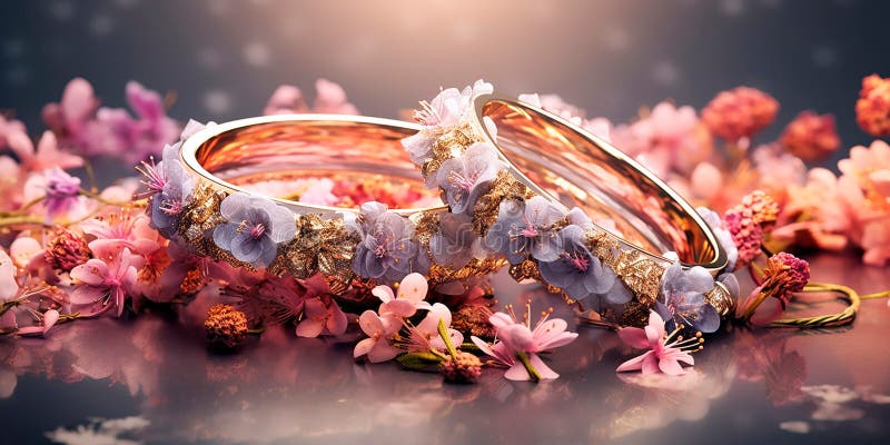 Blumen bedeckte Eheringe. generative Hilfe vektor abbildung