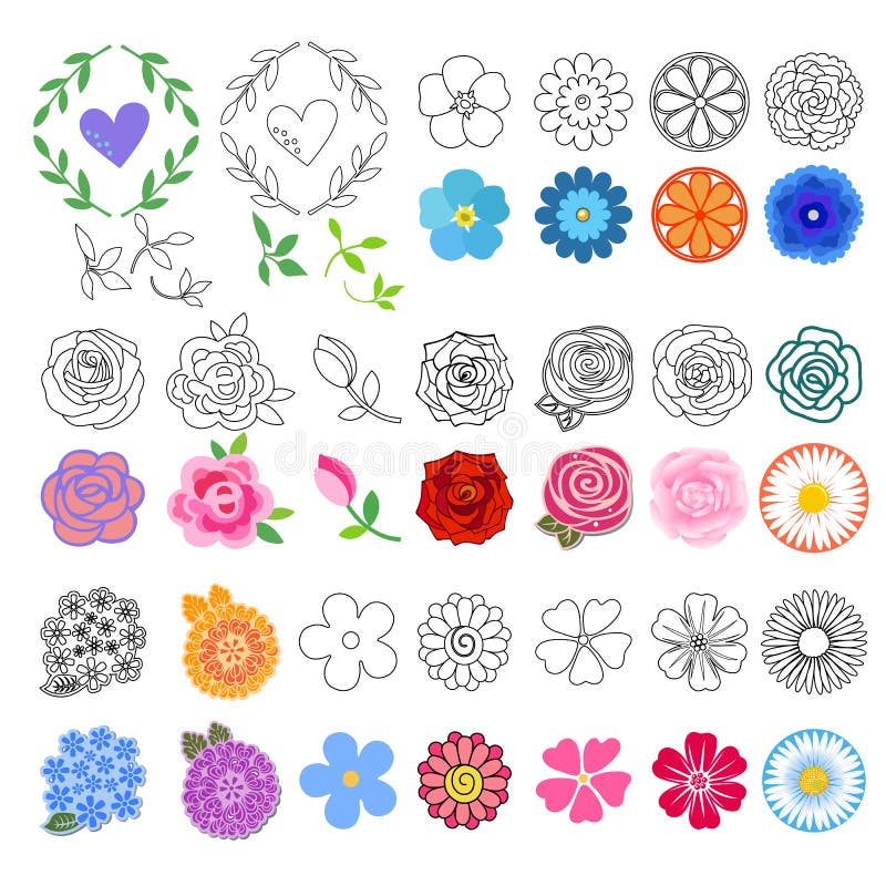 Blumen Eingestellt (verschiedene Arten Gezeichnet) Vektor Abbildung