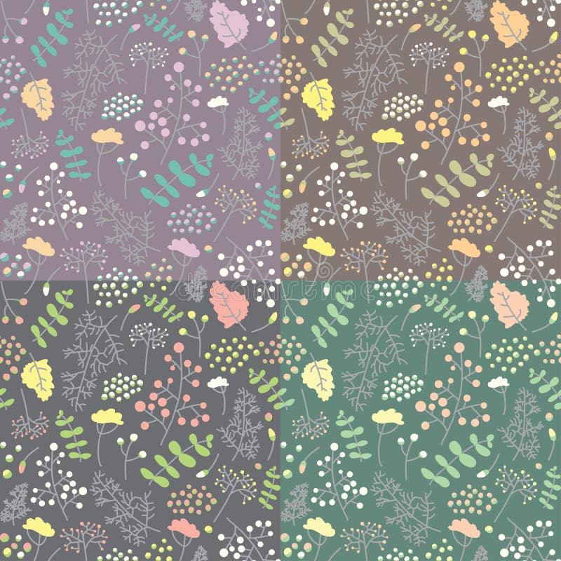 Blumen- Wald-backround gesetzter nahtloser Hintergrund stock abbildung Blumen- Wald-backround gesetzter nahtloser Hintergrund stock abbildung