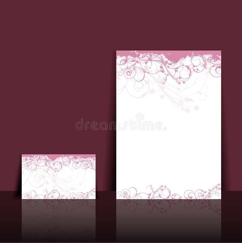 Illustration of a floral letterhead and business card design layout. Illustration of a floral letterhead and business card design layout