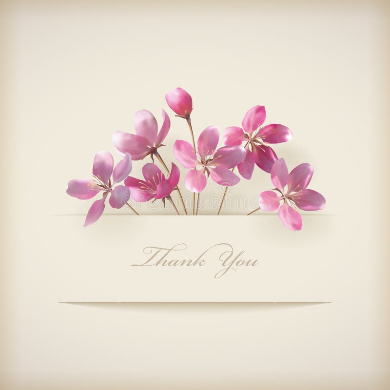 Blumenfrühlingsvektor „danken Ihnen“ rosa Blumenkarte