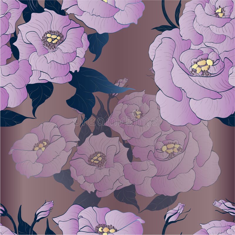 Blumenhintergrund mit Gras Eustoma - Blumen und Knospen Nahtloses Muster vektor abbildung
