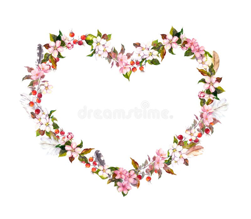 blumenkranz herzform rosa blumen boho federn aquarell f%C3%BCr valentinstag heiratend 84807701