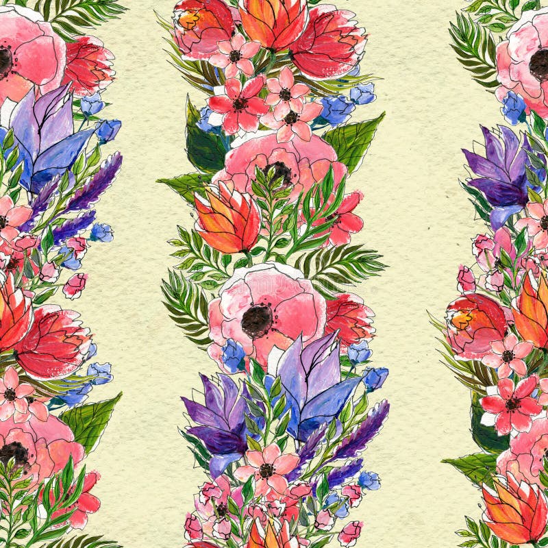 Blumenmuster des nahtlosen Aquarells lizenzfreie abbildung Blumenmuster des nahtlosen Aquarells lizenzfreie abbildung