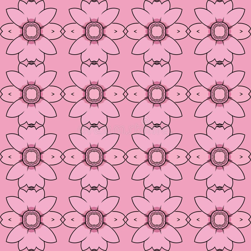 Blumenmuster und charmantes Vektordesign mit stilisierten Blumen in Rosa- und Schwarz-Tönen auf nahtlosem Hintergrund stock abbildung