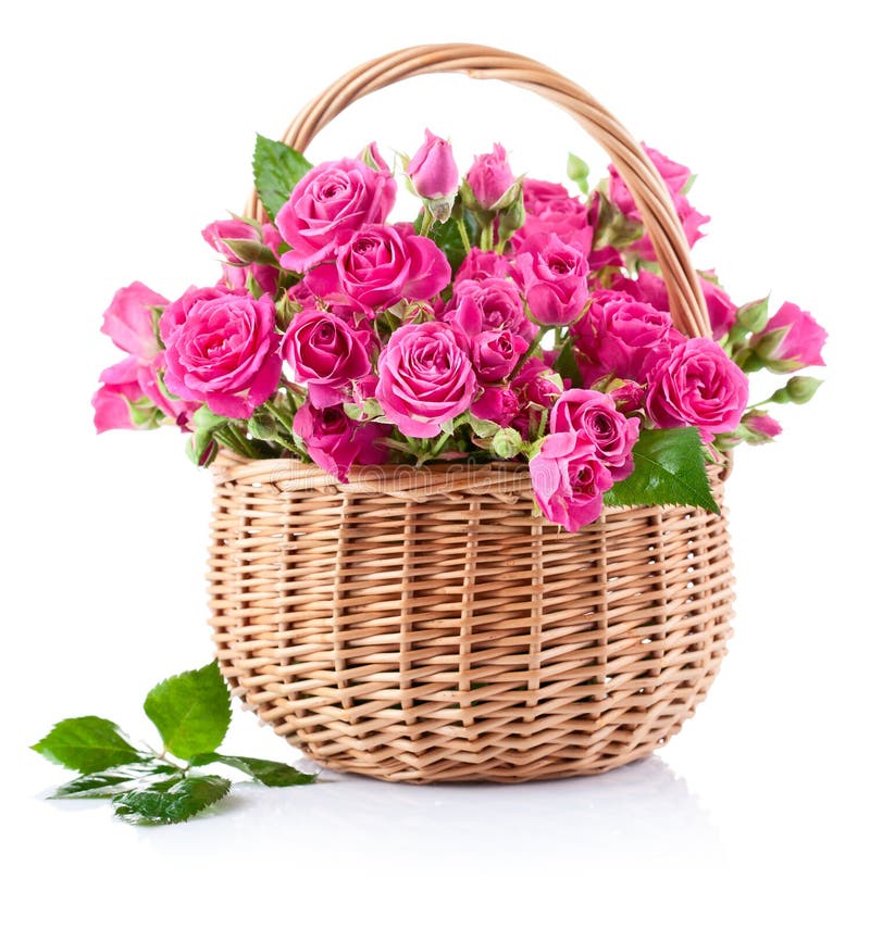Blumenstrauß der rosafarbenen Rosen im Korb stockfotos Blumenstrauß der rosafarbenen Rosen im Korb stockfotos