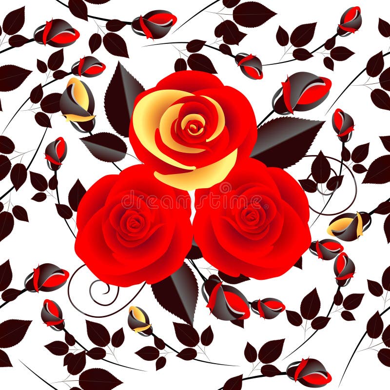 Blumenstrauß von roten Rosen auf einem nahtlosen Muster des weißen Hintergrundes vektor abbildung Blumenstrauß von roten Rosen auf einem nahtlosen Muster des weißen Hintergrundes vektor abbildung