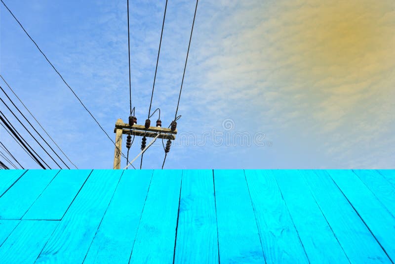 The Blur Cool Blue Sky White Cloud with Old Wooden Table Foreground