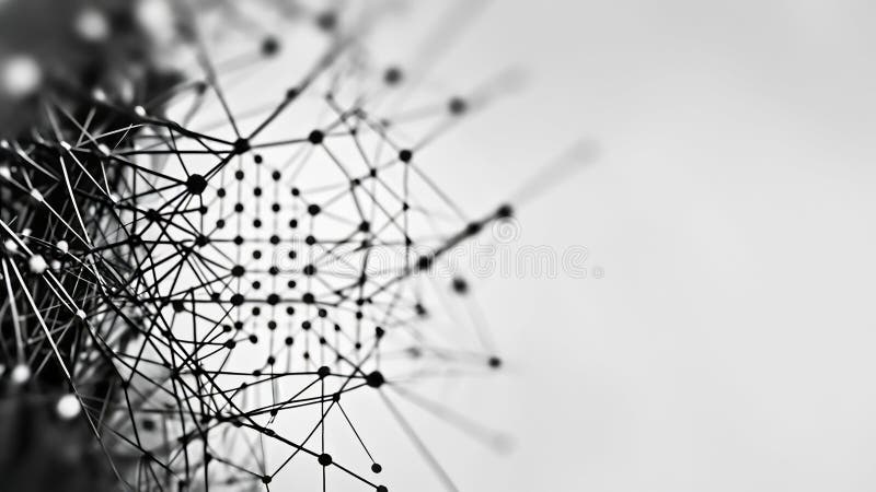 Blurred symmetrical abstract lines and dots connected network technology data center concept background soft focus stock illustration
