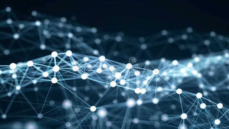 Blurred symmetrical abstract lines and dots connected network technology data center concept background soft focus vector illustration