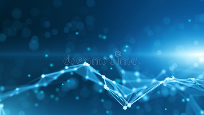 Blurred symmetrical abstract lines and dots connected network technology data center concept background soft focus vector illustration