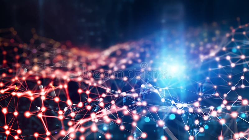 Blurred symmetrical abstract lines and dots connected network technology data center concept background soft focus royalty free illustration