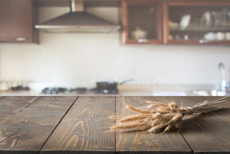 Blurred Background. Modern Kitchen With Tabletop And Space For You