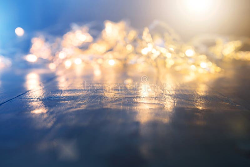 Blurred Background. Yellow or Warm White Color Christmas Lights on