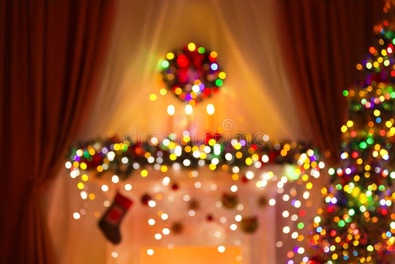 Blurred Christmas Room Lights Background, De Focused Xmas Light