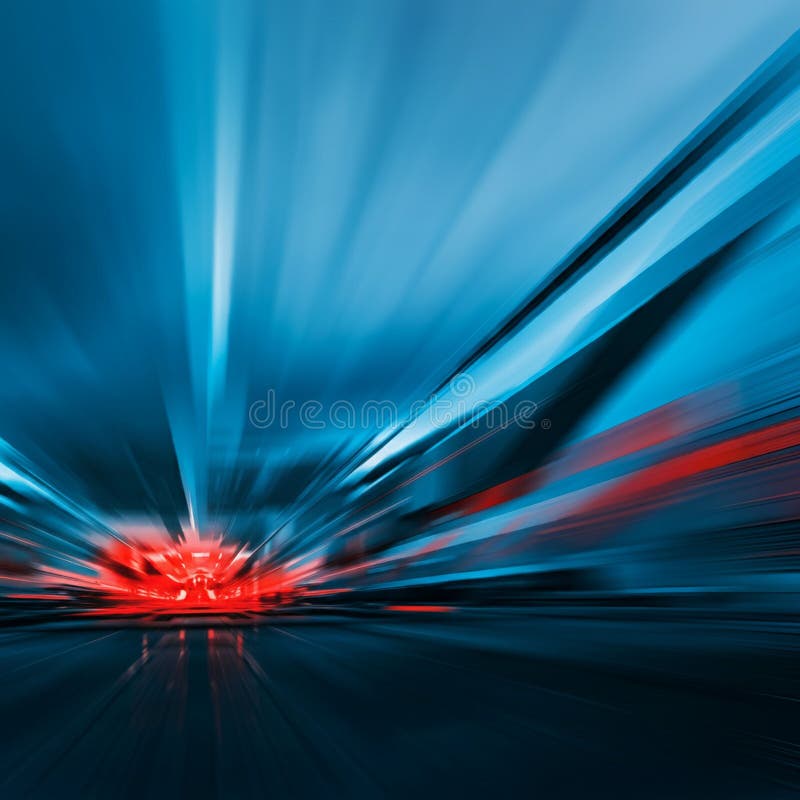 Blurred, dynamic scene with beams of blue and red light creating a sense of speed royalty free illustration